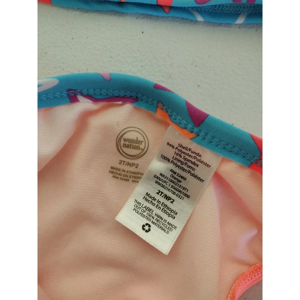 Wonder Nation Toddler Girls Star Print Tankini Swimsuit Set Blue Orange 2T‎